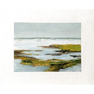 8x10 Maine Original Oil Painting Seascape Sailboats Coastal New England Signed